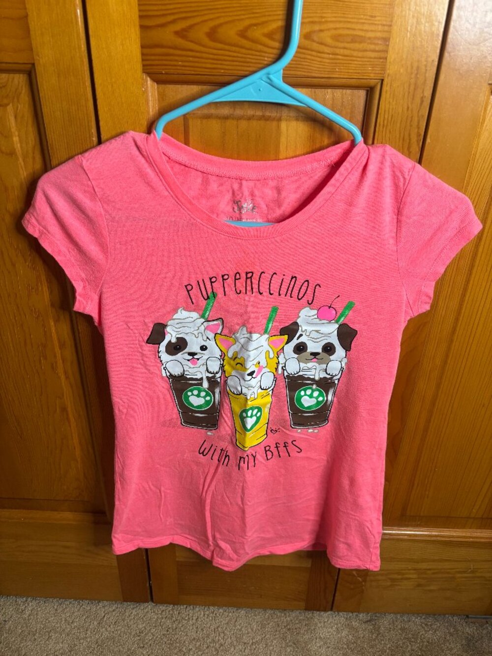 Justice Girls Pink Puppericino T Shirt (Size 10)